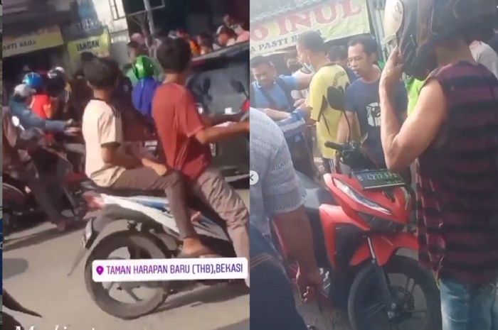 Maling motor tertangkapwarga siang bolong di THB. Foto: Screenshot Instagram Bekasi Terkini