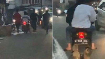 Tangkapan layar segerombolan pria bawa samurai di Jalan Dr.Ratna, Pondok Gede.
