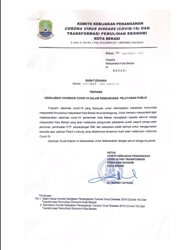 Surat Edaran Pemkot Bekasi