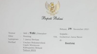 Plt Bupati Bekasi Keluarkan Surat Usulan UMK Rp 5 Juta Lebih ke Gubernur