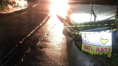 Lokasi longsor jalan penghubung Bantar Gebang-Villa Nusa Indah. Foto: Dishub Kota Bekasi