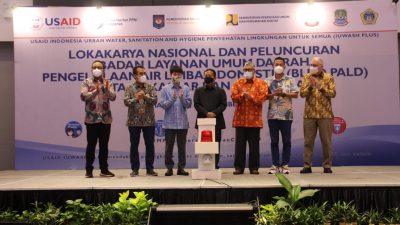 giat Workshop Nasional Lesson Learned Pembentukan BLUD Pengelolaan Air Limbah Domestik dan Launching BLUD PALD Kota Makassar dan Kota Bekasi di Kota Makassar.