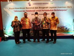 Wali Kota Terima Anugrah Layanan Investasi Atas Penilaian PTSP dan Percepatan Layanan Berusaha Tahun 2021