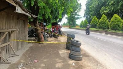 Lokasi penemuan potongan tangan dan kaki manusia i depan sebuah warung di Desa Kedung Gede Kedungwaringin, Kabupaten Bekasi Sabtu 27 November 2021.