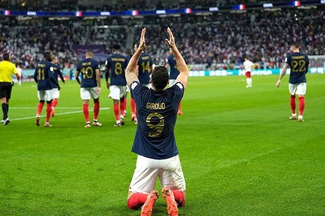 Selebrasi Olivier Giroud usai cetak gol untuk Prancis di Piala Dunia 2022 (c) AP Photo/Ebrahim Noroozi