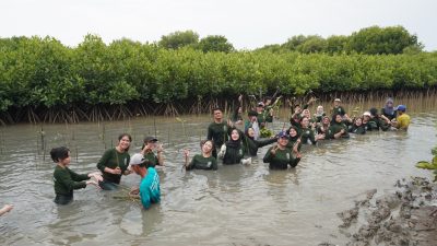 Penanaman Mangrove oleh mahasiswa/i LSPR di Muara Gembong Bekasi. Foto: Istimewa