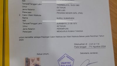 Partai Golkar Rekomendasikan Uu Saeful Mikdar – Nurul Sumarheni di Pilkada Kota Bekasi