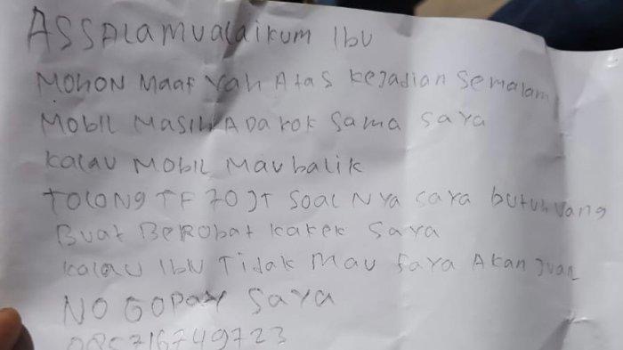 Surat kaleng pelaku begal minta tebusan uang tunai Rp 70 juta. Foto: Ist