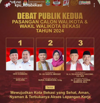Flayer debat publik kedua Paslon Pilkada Kota Bekasi 2024