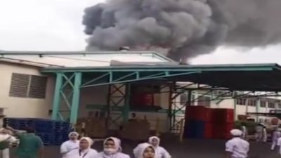 Karyawan PT Priscolin berhamburan saat insiden kebakaran, Jumat (1/11/2024) pagi. Foto: Ist