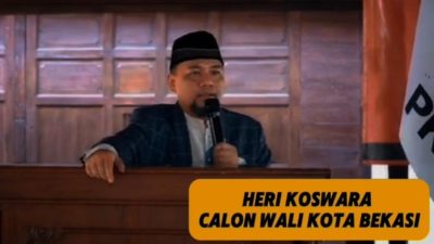 Tangkapan layar video pidato Calon Wali Kota Bekasi Heri Koswara dihadapan pendukungnya.