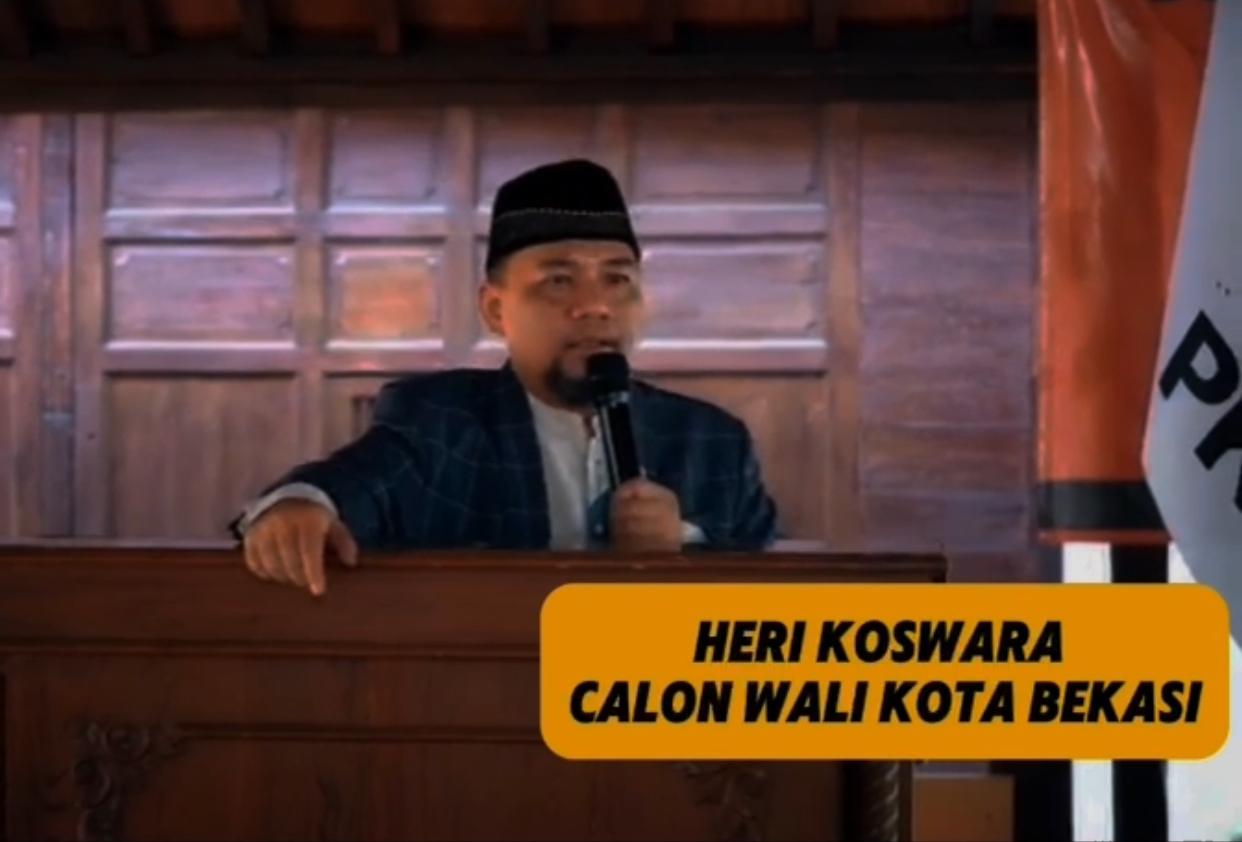 Tangkapan layar video pidato Calon Wali Kota Bekasi Heri Koswara dihadapan pendukungnya.