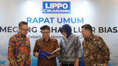 PT Lippo Cikarang Tbk (LPCK) mengumumkan hasil Rapat Umum Pemegang Saham Luar Biasa (RUPSLB) yang dilaksanakan pada hari Selasa (19/11/2024), di Aryaduta Menteng, Jakarta.