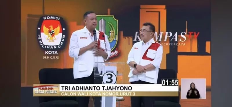 Paslon nomor urut 03 Tri Adhianto - Harris Bobihoe saat debat kandidat di Kompas TV