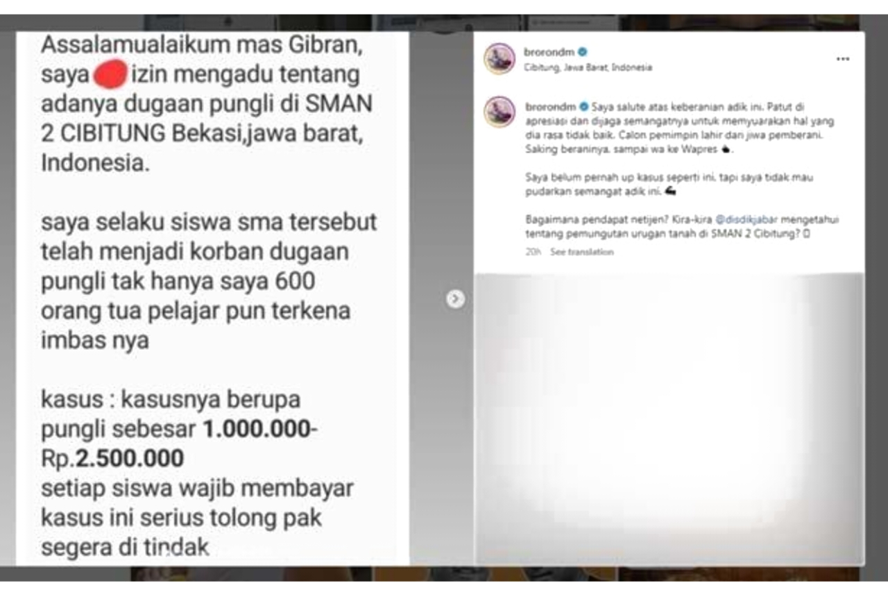Tangkapan Layar Siswa mengadu ke Waspres soal Dugaan Pungli SMAN 2 Cibitung