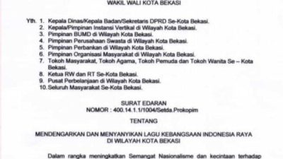 SE Wakil Wali Kota Bekasi soal kumandangkan lagu Indonesia Raya tiap pukul 10.00 WIB