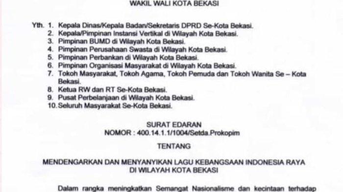 SE Wakil Wali Kota Bekasi soal kumandangkan lagu Indonesia Raya tiap pukul 10.00 WIB