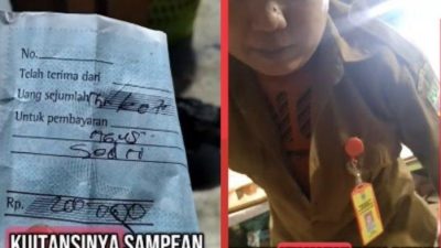 Tangkpan layar oknum berbaju dinas Pemkab Bekasi minta paksa THR ke Pasar Induk Cibitung.