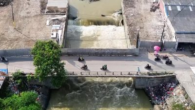 Kabupaten Bekasi - Foto udara kondisi Kali CBL pasca pembongkaran bangunan liar.