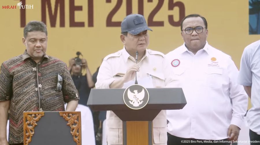 Foto: Presiden Prabowo Hadiri Peringatan Hari Buruh Internasional, Monas, 1 Mei 2025. (Tangkapan layar YouTube Setpres RI)