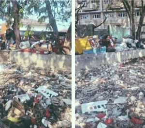 Kota Bekasi - Pemandangan memprihatinkan tampak di aliran Kali Kapuk yang berada di samping Pasar Famili, wilayah Pejuang, Medan Satria, Kota Bekasi.