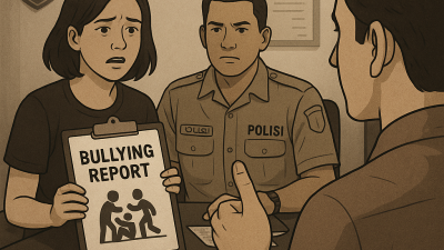 Kabupaten Bekasi - Ilustrasi pelaporan kasus bullying dilaporkan ke polisi. Foto: AI/Gobekasi.id