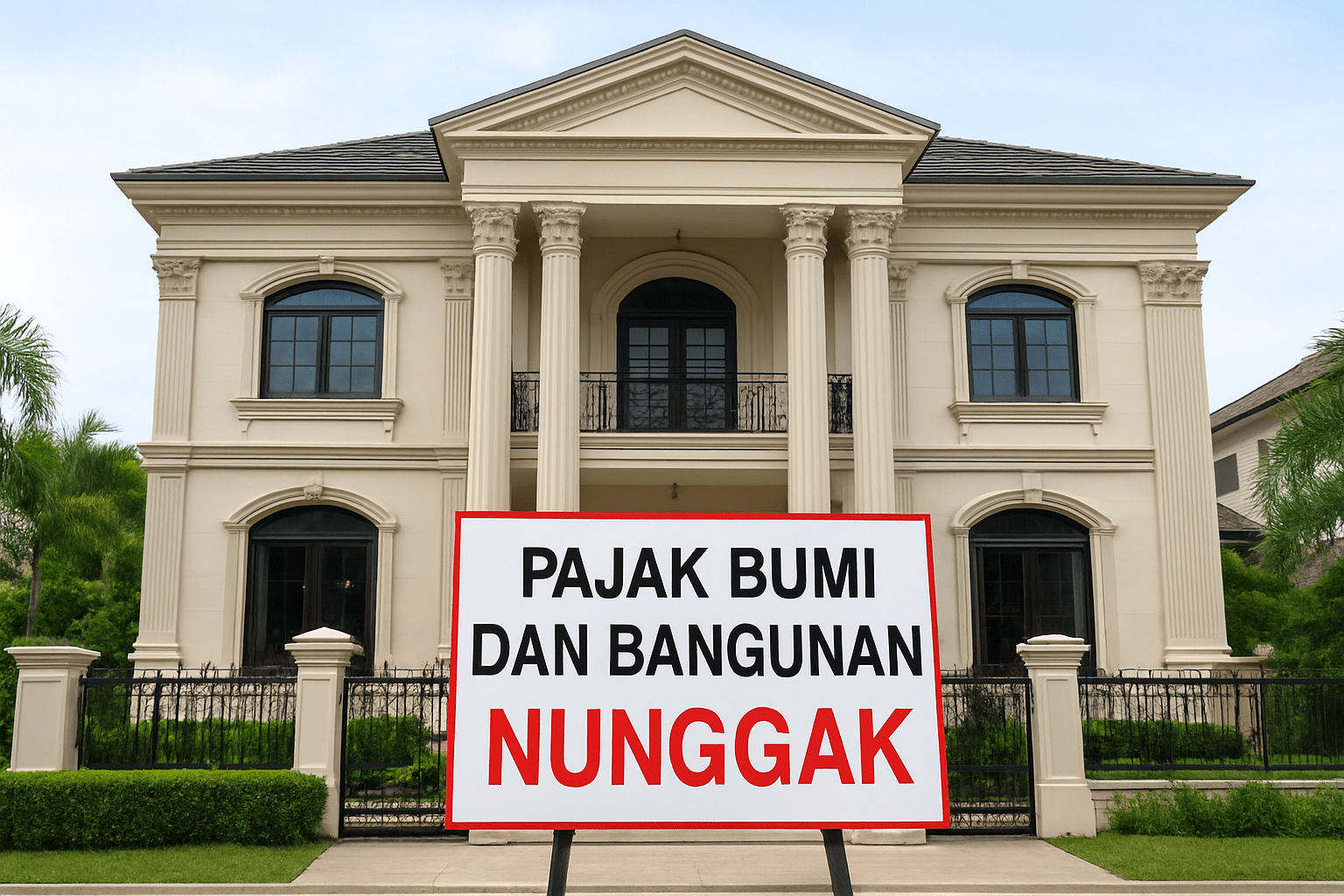 Kabupaten Bekasi - Ilustrasi rumah mewah nunggak PBB. Foto: AI for Gobekasi.id