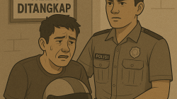 Kabupaten Bekasi - Ilustrasi pelaku CuranHelm ditangkap Polisi. Foto: AI for Gobekasi.id