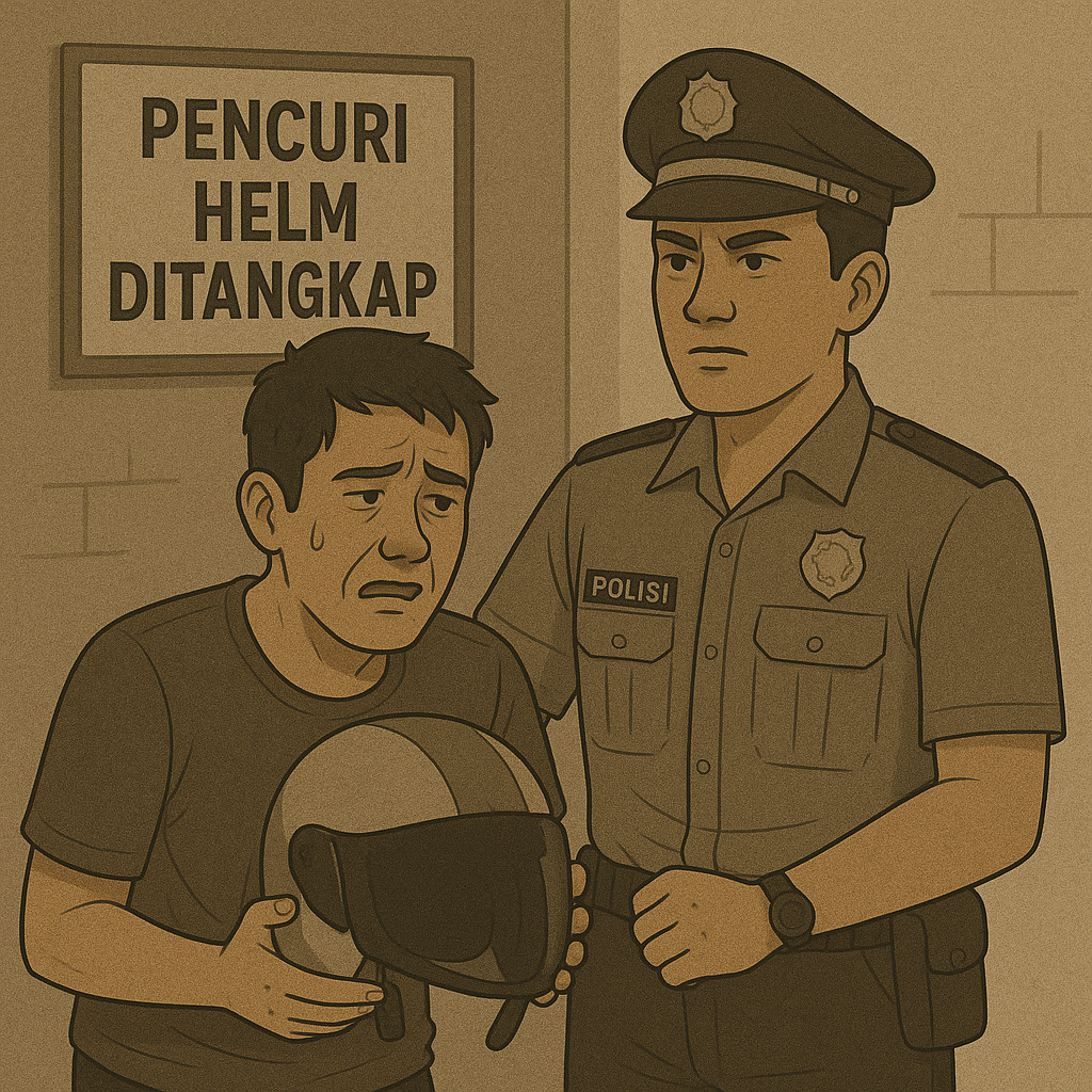Kabupaten Bekasi - Ilustrasi pelaku CuranHelm ditangkap Polisi. Foto: AI for Gobekasi.id