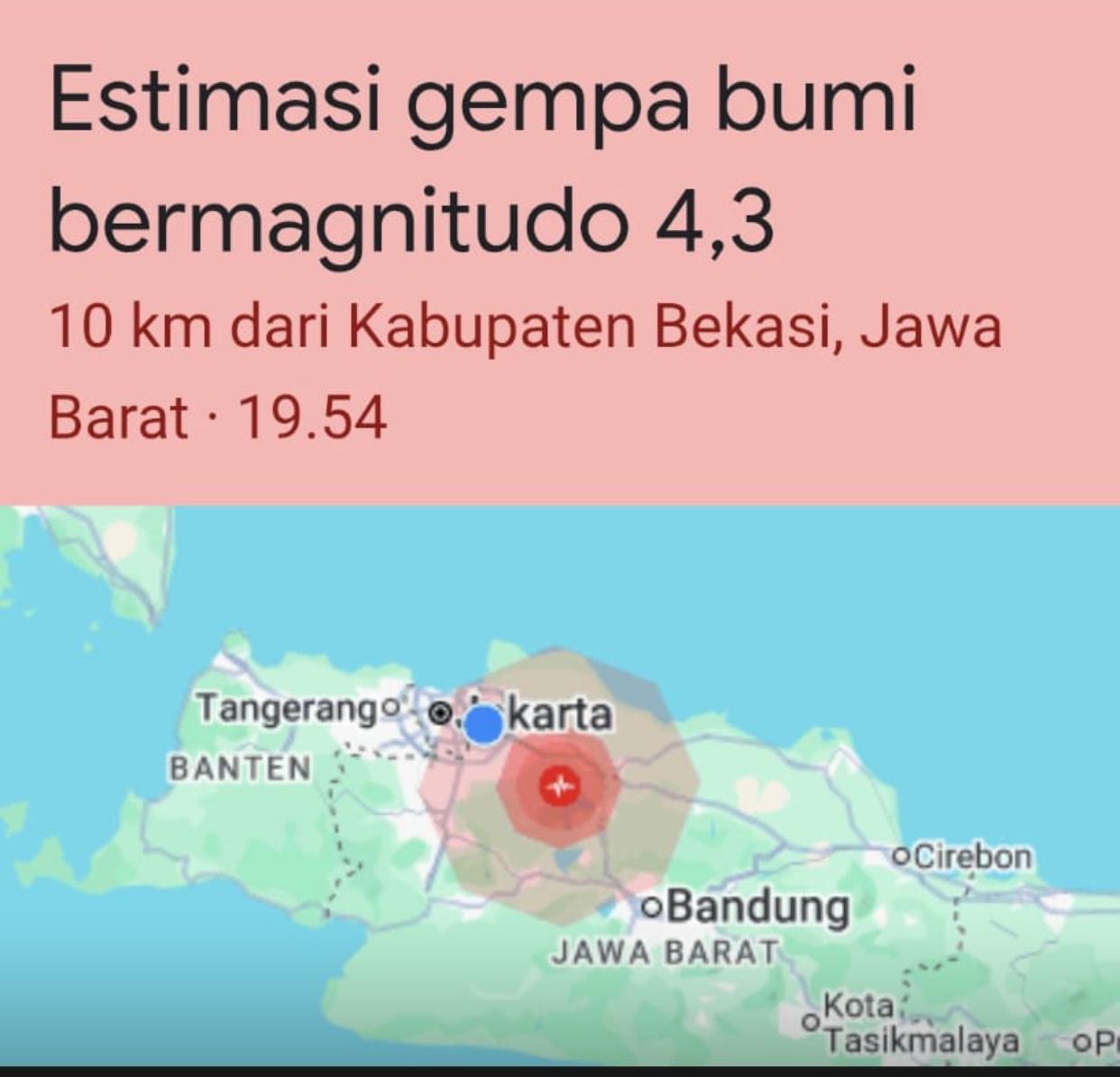 Gempa Magnitudo 4,9 Guncang Bekasi, Terasa Hingga Jakarta dan Sekitarnya