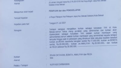 Wakil Ketua DPRD Kota Bekasi Dilaporkan ke Polisi Terkait Dugaan Penipuan Rekrutmen TKK