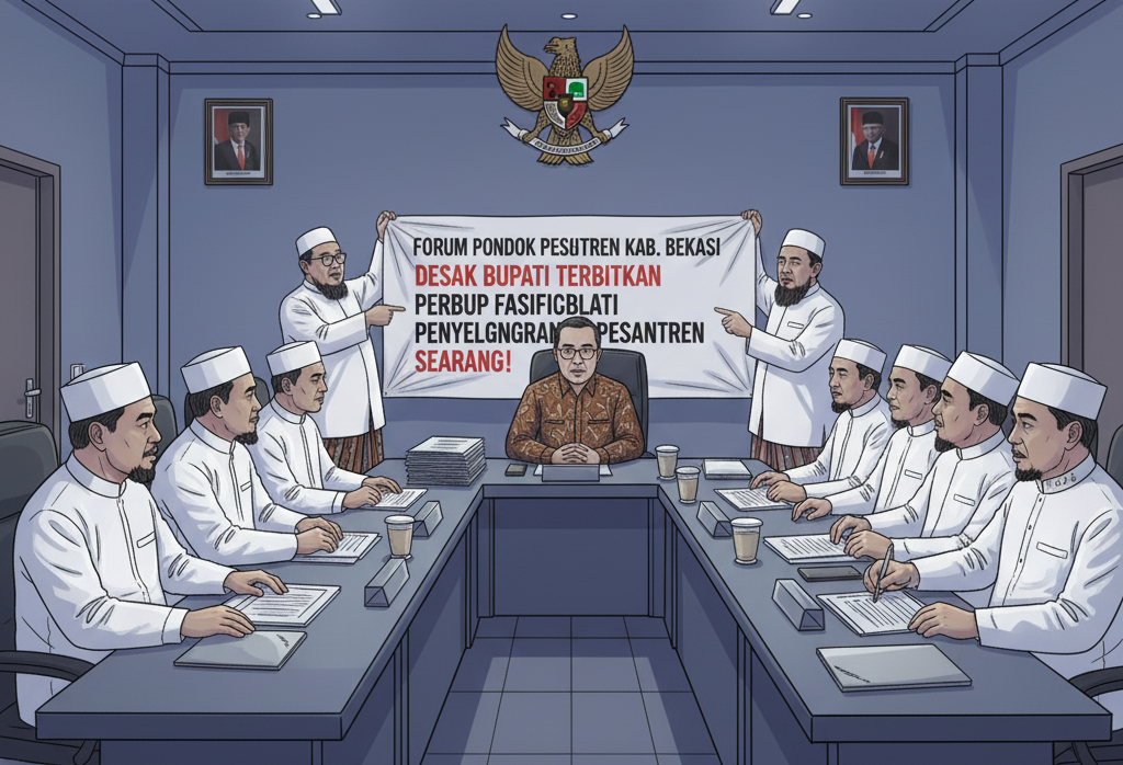 Kabupaten Bekasi - Ilustrasi Forum Pondok Pesantren (FPP) Kabupaten Bekasi mendesak Bupati Bekasi, Ade Kuswara Kunang, segera menerbitkan Peraturan Bupati (Perbup) tentang Fasilitasi Penyelenggaraan Pesantren. Foto: Gobekasi.id.