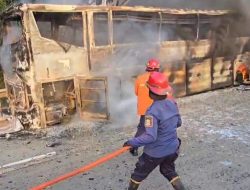 Korsleting Kabel Picu Api, Bus Damri Hangus Terbakar di Tol Japek