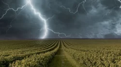 Bekasi - Ilustrasi petir ditengah sawah