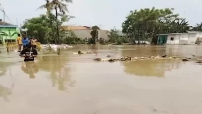 Kabupaten Bekasi - Banjir di Kabupaten Bekasi akibat luapan dan jebolnya tanggul Kali Cikarang. Foto: Ist/Gobekasi.id.