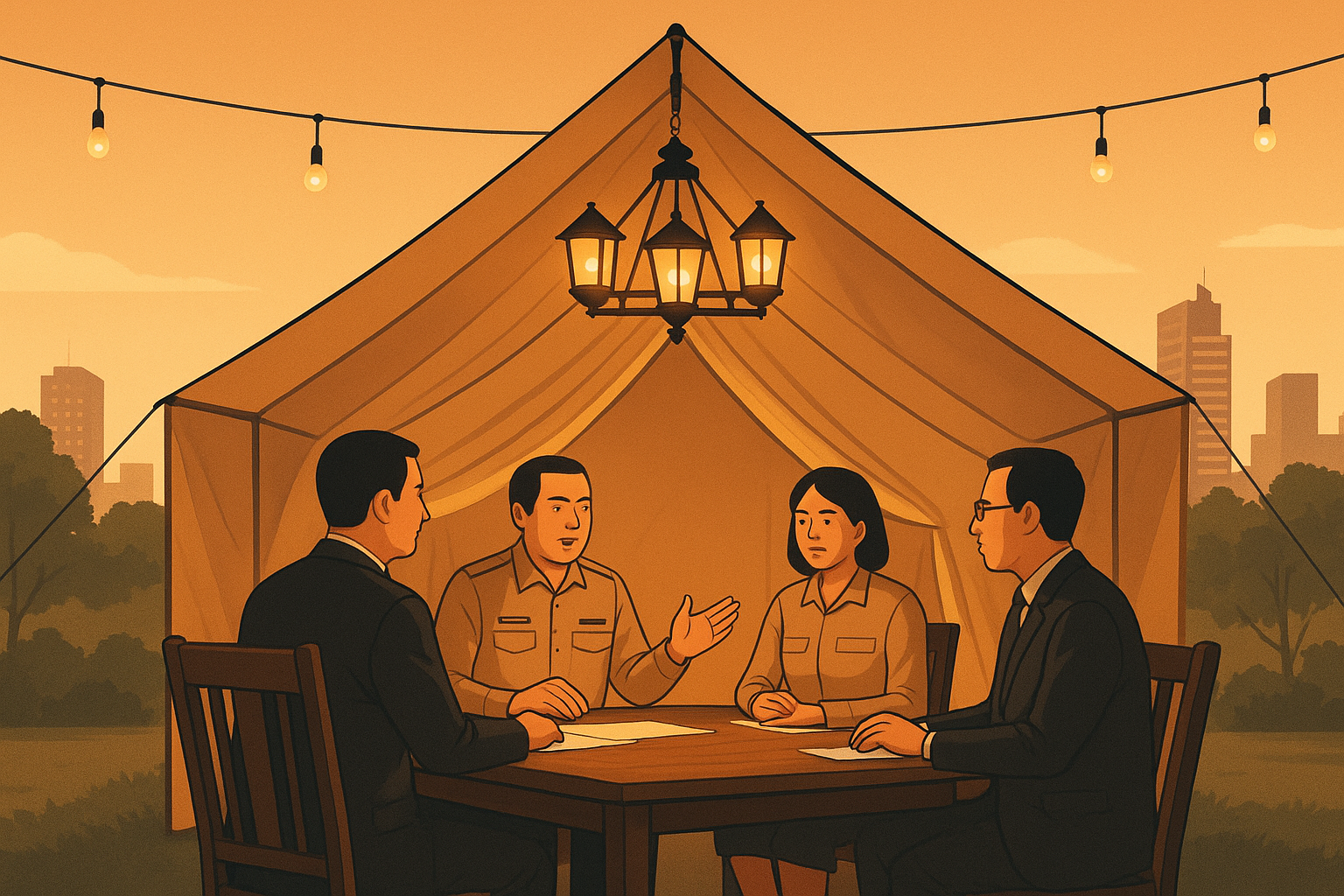 Kota Bekasi - Ilustrasi pejabat dalam suasana glamping. Foto: Gobekasi.id.