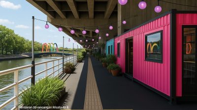 Kota Bekasi - Gambaran 3D rancangan Wisata Air & Cargo Kuliner Kalimalang. Foto: PT Miju Dharma Angkasa