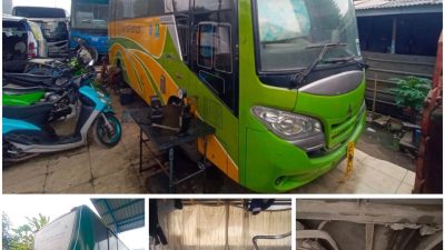 Kota Bekasi - Bus Transpatriot yang dilelang oleh PT Mitra Patriot. Foto: Ist/Gobekasi.id.