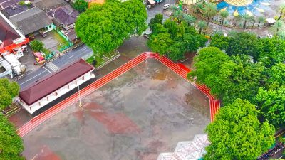 Kota Bekasi - Foto udara penampakan Jogging Track Alun-Alun M. Hasibuan yang pembangunannya telah rampung. Foto: Ist/Gobekasi.id.
