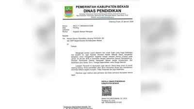 Kabupaten Bekasi - Surat Edaran Disdik Kabupaten Bekasi menyikapi situasi kondisi cuaca ekstrem. Proses KBM dilaksanakan daring sementara waktu. Foto: Ist/Gobekasi.id.