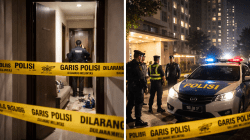 Kabupaten Bekasi - Ilustrasi garis polisi dalam olah TKP kematian mahasiswi di Apartemen Riverview Cikarang Utara . Foto: Gobekasi.id.