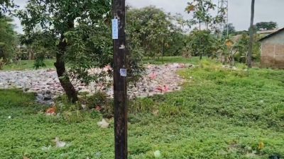 Kabupaten Bekasi - Sebidang lahan yang sebelumnya hijau dipenuhi rerumputan di Kampung Bulu, Desa Setia Mekar, Tambun Selatan, berubah menjadi tempat sampah liar. Foto: Gobekasi.id.