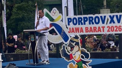 Kota Bekasi - Wali Kota Bekasi Tri Adhianto saat menyampaikan pesan dalam agenda hitung mundur Porprov Jawa Barat 2026. Foto: Gobekasi.id.