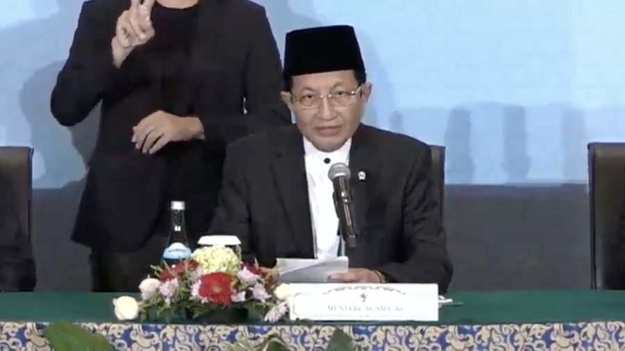 Bekasi - Menteri Agama RI, Nasaruddin Umar saat menyampaikan konferensi pers terkait penentuan 1 Ramadan 1446 Hijriah, hari ini, Selasa (17/2/2026). (Tangkapan Layar Youtube/Kemenag RI)