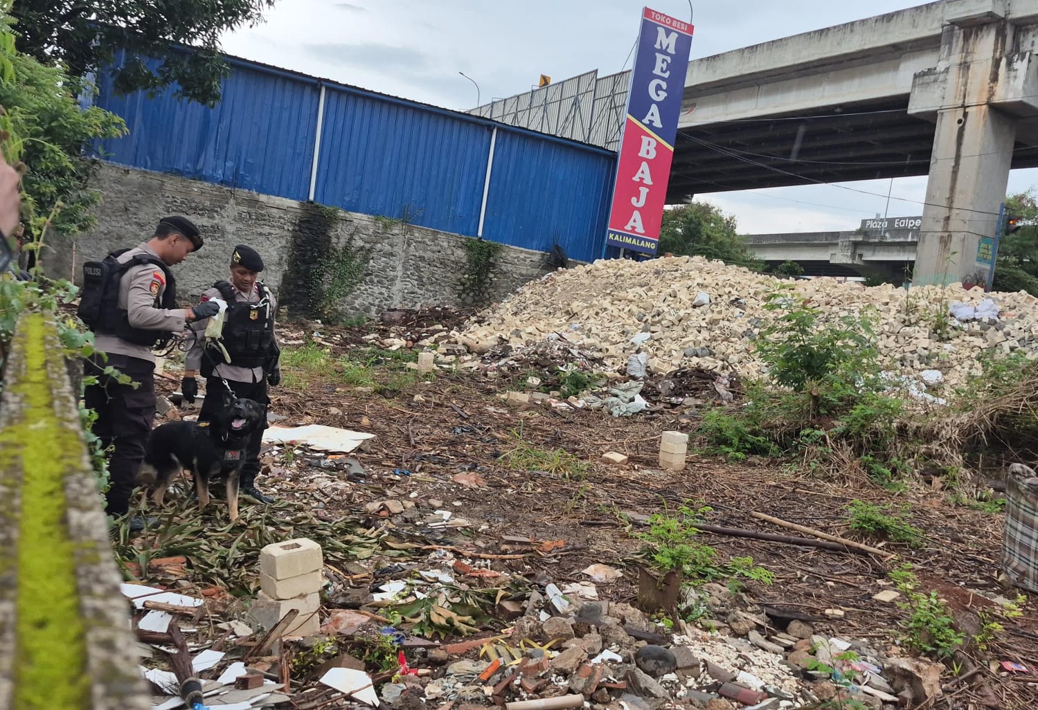 Kota Bekasi - Polisi menerjunkan anjing pelacak (K-9) untuk membantu pengungkapan kasus dugaan perampokan dan pembunuhan yang menewaskan EU (65) serta membuat istrinya, P (60), kritis di Perumahan Prima Lingkar Asri, Kelurahan Jatibening, Kecamatan Pondok Gede, Kota Bekasi, Senin (2/3/2026). Foto: Septian/Gobekasi.id.