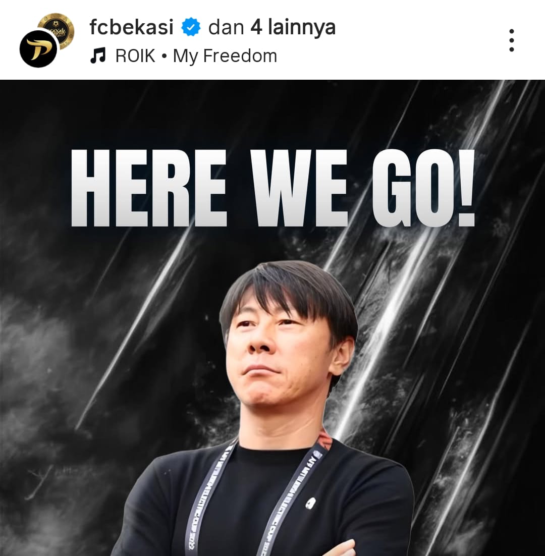 Kota Bekasi - Tangkapan ayar Instagram FC Bekasi City dengan foto Shn Tae-young bertuliskan 'HERE WE GO'.