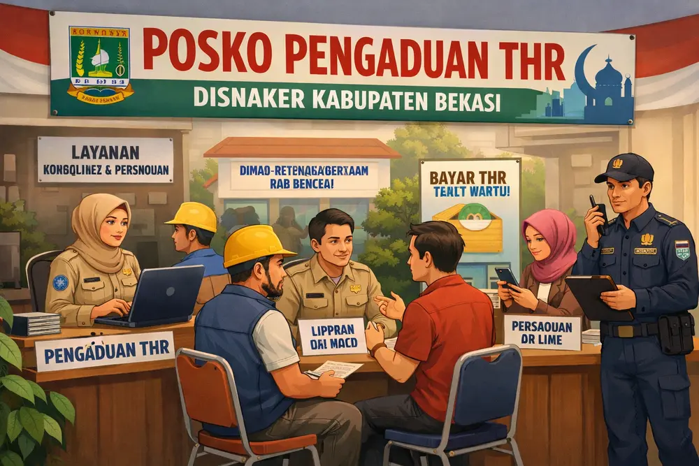 Kabupaten Bekasi - Ilustrasi posko pengaduan THR 2026 Kabupaten Bekasi.