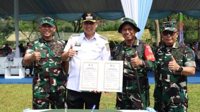 Bekasi - Pembukaan program TNI Manunggal Membangun Desa (TMMD) ke-128 Tahun Anggaran 2026 di Lapangan Eraska, Kranggan, Kecamatan Jatisampurna, Rabu (22/4/2026). Foto: Ist/Gobekasi.id.