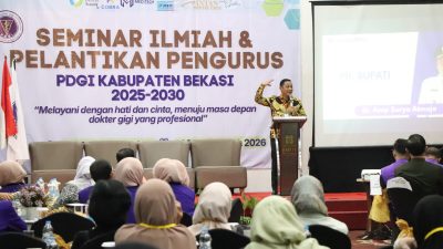Kabupaten Bekasi - Pelaksana Tugas (Plt) Bupati Bekasi, Asep Surya Atmaja, menghadiri pelantikan pengurus Persatuan Dokter Gigi Indonesia (PDGI) Kabupaten Bekasi periode 2025-2030, yang berlangsung di Hotel Java Palace Jababeka, Sabtu (11/4/2026). Foto: Ist