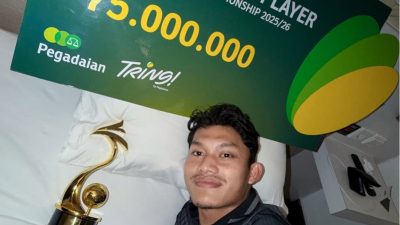 Bekasi - Ikram Al Giffari penjaga gawang FC Bekasi City menyabet gelar pemain muda terbaik. Foto: Ist/Gobekasi.id.